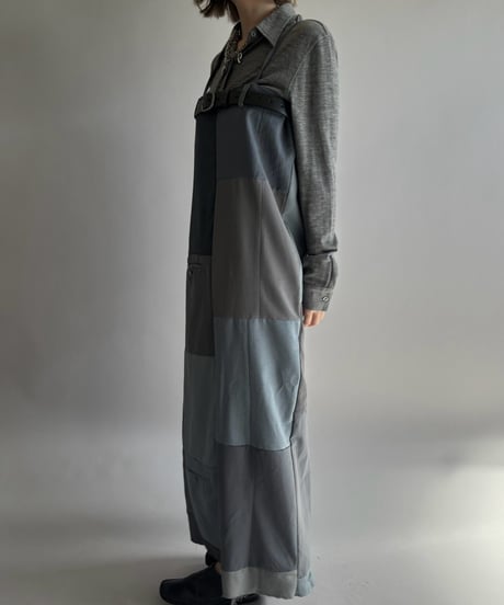 【Chinatsu Aoyama】 Suit Patchwork Camisole Long One-Piece /  2601022-046