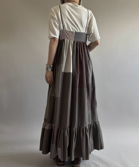【RE;CIRCLE】  RE Patchwork Stripe Camisole One-Piece Dyed Gray / 260810-030