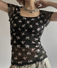 【USED】 SANDY LIANG Flower Pattern S/S Sheer Top / 260815-009