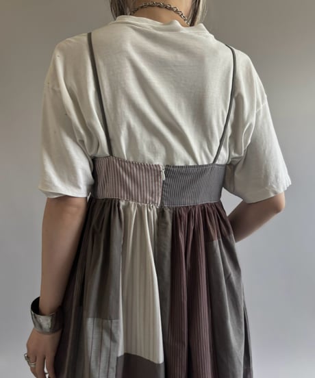 【RE;CIRCLE】  RE Patchwork Stripe Camisole One-Piece Dyed Gray / 260810-030