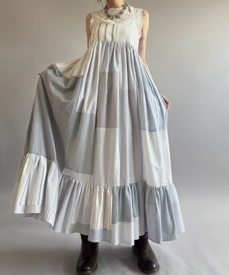 【RE;CIRCLE】  RE Patchwork Stripe Camisole One-Piece / 260810-026