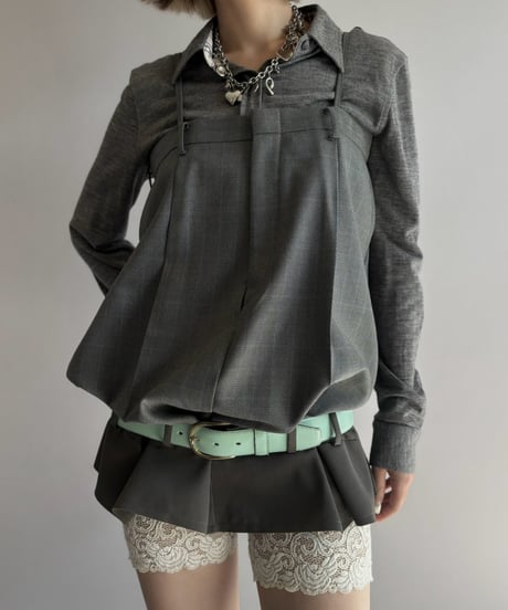 【Chinatsu Aoyama】 Suit Patchwork Camisole Mini One-Piece /  2601022-045