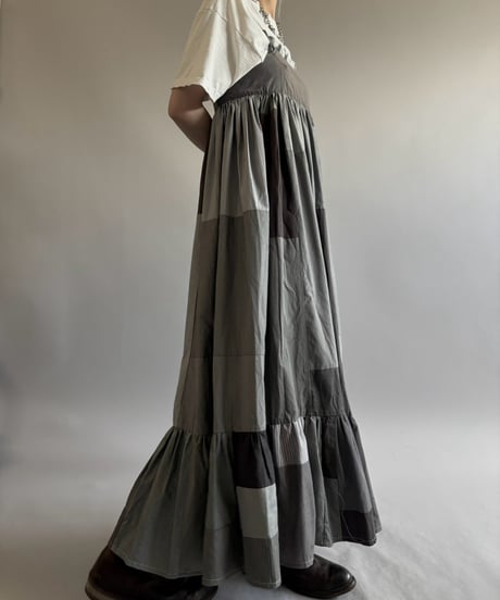 【RE;CIRCLE】  RE Patchwork Stripe Camisole One-Piece Dyed Gray / 260810-031