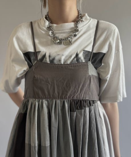 【RE;CIRCLE】  RE Patchwork Stripe Camisole One-Piece Dyed Gray / 260810-031