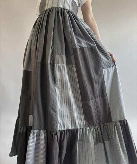 【RE;CIRCLE】  RE Patchwork Stripe Camisole One-Piece Dyed Gray / 260810-027