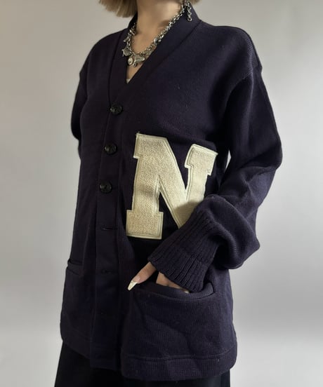 【USED】 70's Wool Lettered Knit Cardigan / 261031-024