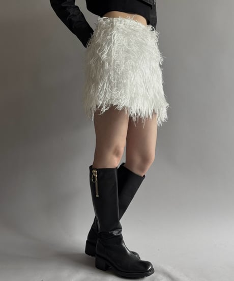 【USED】 Boohoo Feather Mini Skirt /260919-018