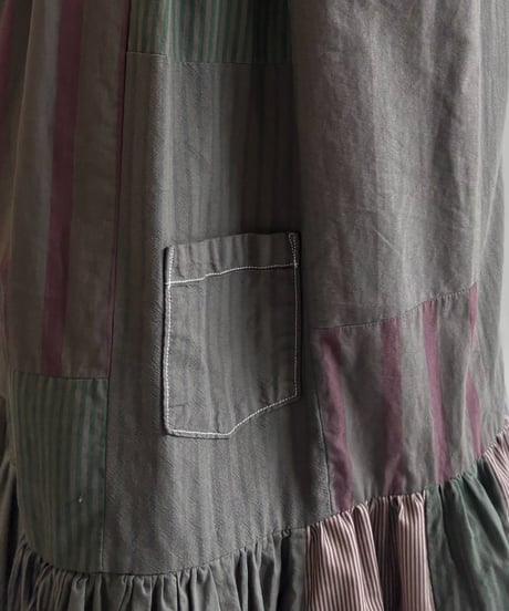 【RE;CIRCLE】  RE Patchwork Stripe Camisole One-Piece Dyed Gray / 260810-028
