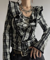 【USED】 GANNI Madras Check Lace Blouse / 260919-009