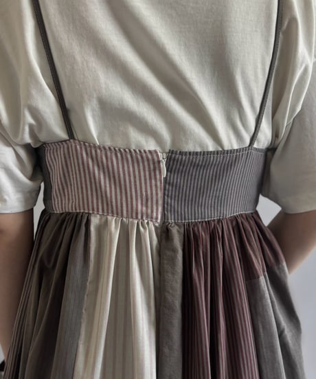 【RE;CIRCLE】  RE Patchwork Stripe Camisole One-Piece Dyed Gray / 260810-030