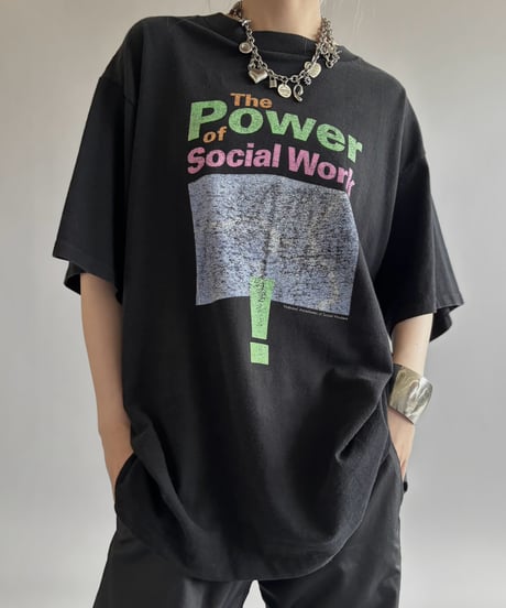 【USED】 Made in USA 90's Power of Social T-Shirt / 260801-025