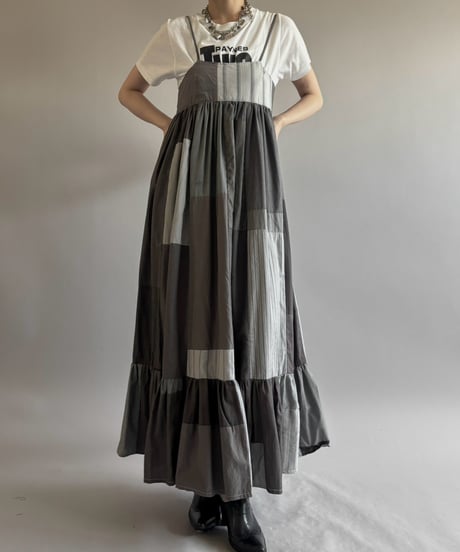 【RE;CIRCLE】  RE Patchwork Stripe Camisole One-Piece Dyed Gray / 260810-027