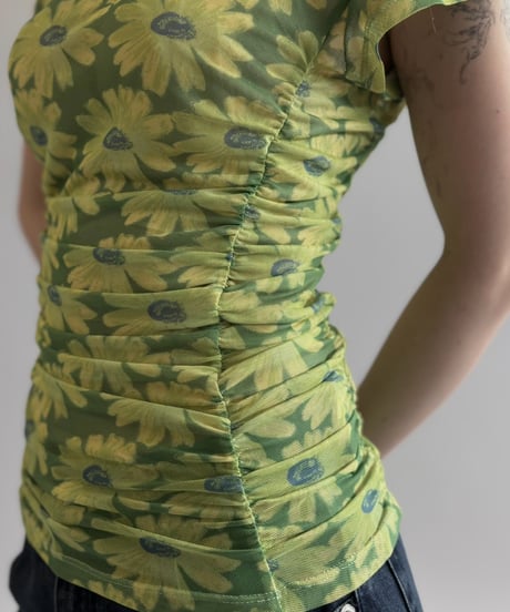 【USED】 Flower Pattern S/S Sheer Top / 260815-005