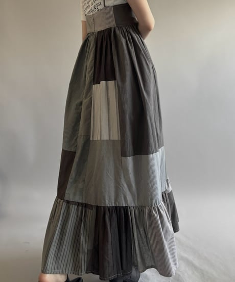 【RE;CIRCLE】  RE Patchwork Stripe Camisole One-Piece Dyed Gray / 260810-029