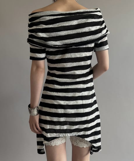 【USED】 Border Pattern S/S Sheer Top/ 260815-003