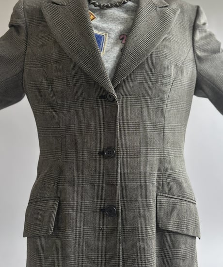 【USED】 DKNY Check Pattern Wool Long Coat / 261026-001