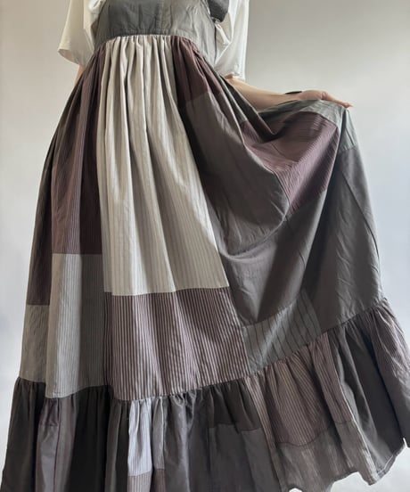 【RE;CIRCLE】  RE Patchwork Stripe Camisole One-Piece Dyed Gray / 260810-032