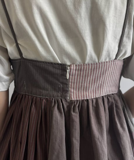 【RE;CIRCLE】  RE Patchwork Stripe Camisole One-Piece Dyed Gray / 260810-032