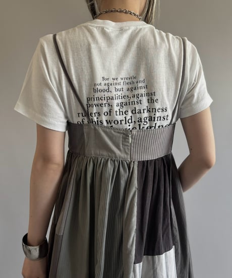 【RE;CIRCLE】  RE Patchwork Stripe Camisole One-Piece Dyed Gray / 260810-029