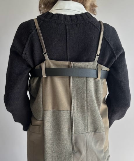 【Chinatsu Aoyama】 Suit Patchwork Camisole Long One-Piece /  2601022-048