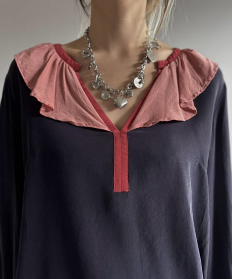 【USED】 Silk Ruffle Collar Blouse / 260926-027