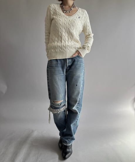 【USED】 Ralph Lauren Sport Cotton V-Neck Knit  / 261017-022
