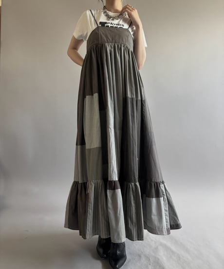 【RE;CIRCLE】  RE Patchwork Stripe Camisole One-Piece Dyed Gray / 260810-029