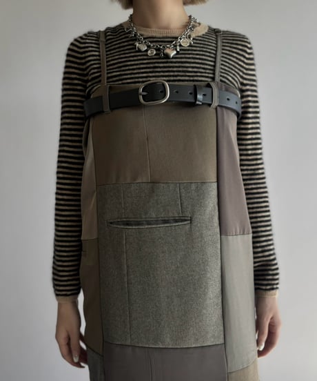 【Chinatsu Aoyama】 Suit Patchwork Camisole Long One-Piece /  2601022-049