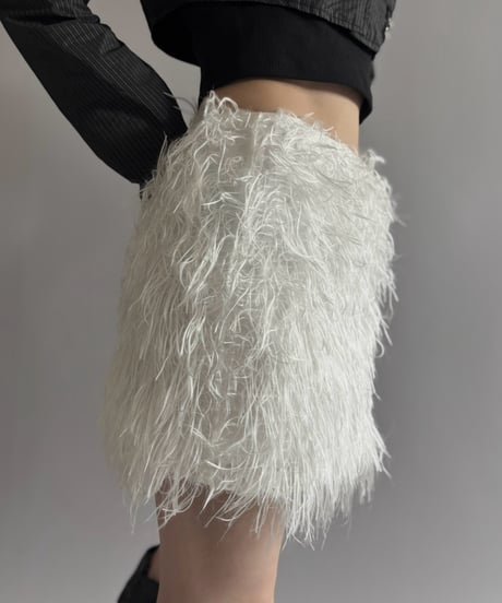 【USED】 Boohoo Feather Mini Skirt /260919-018