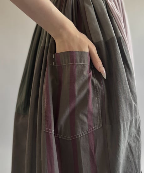 【RE;CIRCLE】  RE Patchwork Stripe Camisole One-Piece Dyed Gray / 260810-028