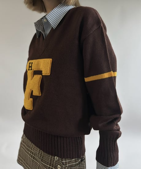 【USED】 50's 100% Virgin Wool Lettered Knit / 261031-001