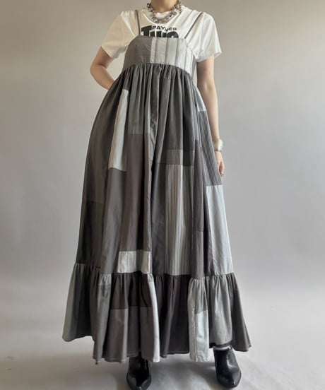 【RE;CIRCLE】  RE Patchwork Stripe Camisole One-Piece Dyed Gray / 260810-027