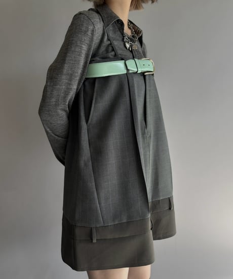 【Chinatsu Aoyama】 Suit Patchwork Camisole Mini One-Piece /  2601022-045