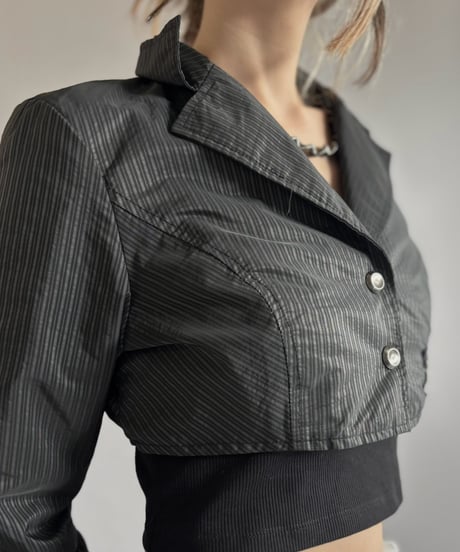【USED】 Stripe Cropped Tailored Jacket/ 260919-017