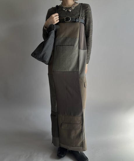 【Chinatsu Aoyama】 Suit Patchwork Camisole Long One-Piece /  2601022-049