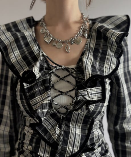 【USED】 GANNI Madras Check Lace Blouse / 260919-009