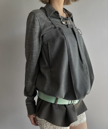 【Chinatsu Aoyama】 Suit Patchwork Camisole Mini One-Piece /  2601022-045