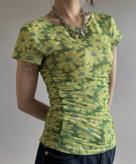 【USED】 Flower Pattern S/S Sheer Top / 260815-005