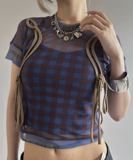 【USED】 OTTOLINGER Check Pattern S/S Sheer Top / 260815-007
