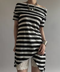 【USED】 Border Pattern S/S Sheer Top/ 260815-003