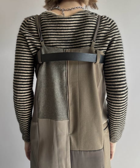 【Chinatsu Aoyama】 Suit Patchwork Camisole Long One-Piece /  2601022-049