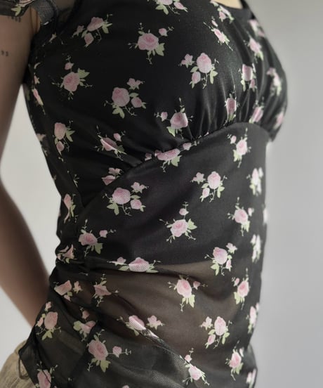 【USED】 SANDY LIANG Flower Pattern S/S Sheer Top / 260815-009