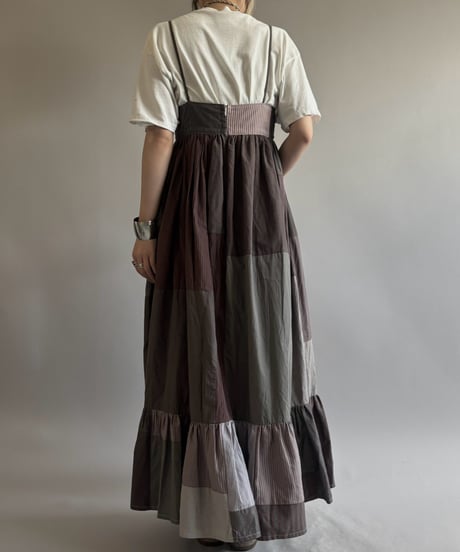 【RE;CIRCLE】  RE Patchwork Stripe Camisole One-Piece Dyed Gray / 260810-032
