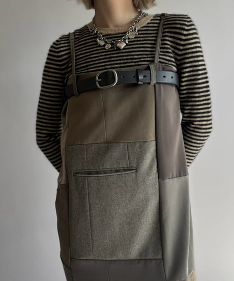 【Chinatsu Aoyama】 Suit Patchwork Camisole Long One-Piece /  2601022-049