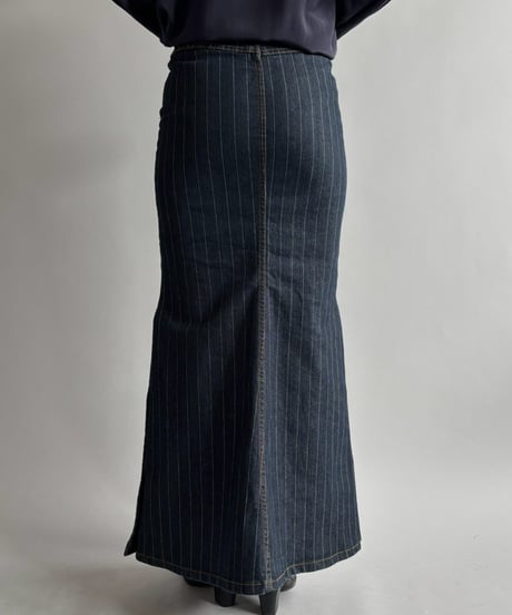 【USED】 Pin Stripe Denim Flare Skirt / 260926-028