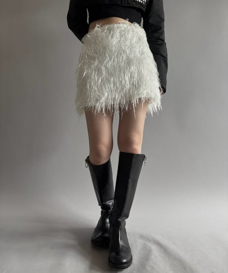 【USED】 Boohoo Feather Mini Skirt /260919-018