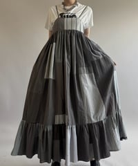 【RE;CIRCLE】  RE Patchwork Stripe Camisole One-Piece Dyed Gray / 260810-027