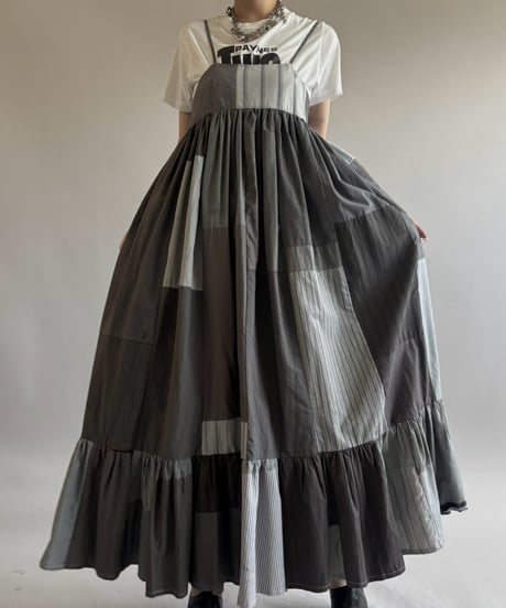 【RE;CIRCLE】  RE Patchwork Stripe Camisole One-Piece Dyed Gray / 260810-027
