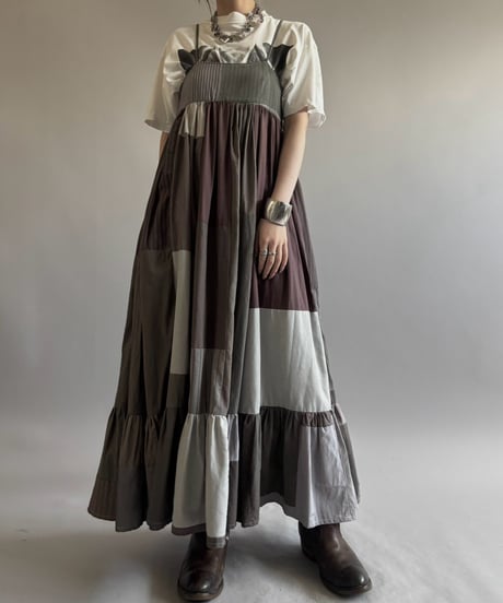 【RE;CIRCLE】  RE Patchwork Stripe Camisole One-Piece Dyed Gray / 260810-030