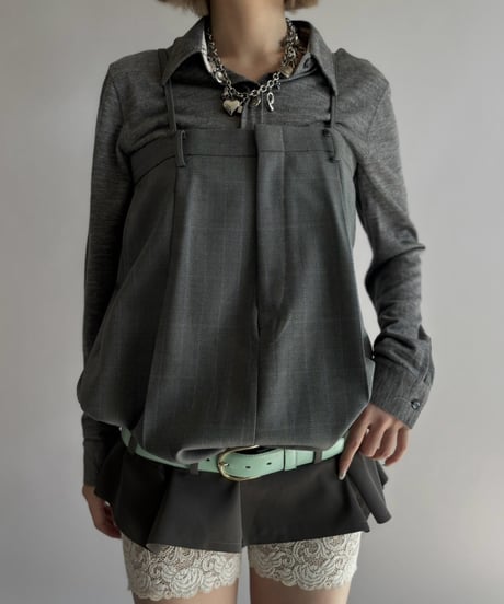 【Chinatsu Aoyama】 Suit Patchwork Camisole Mini One-Piece /  2601022-045